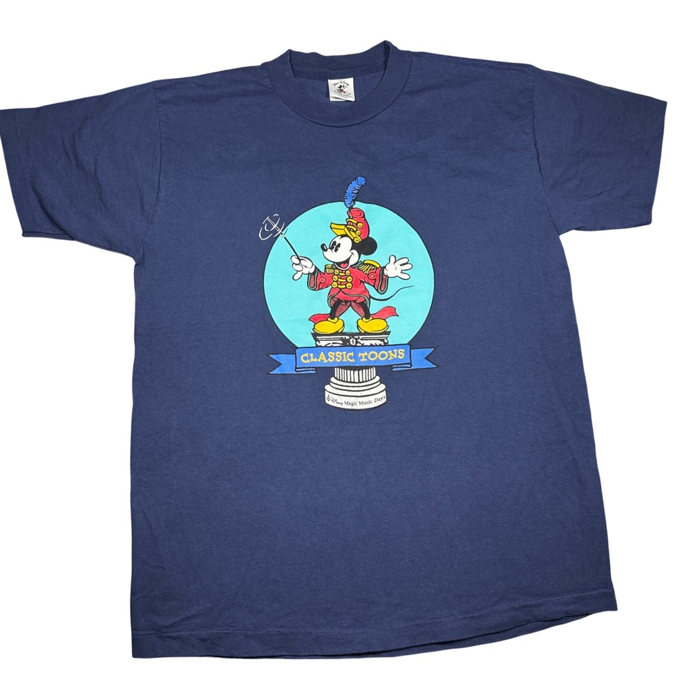 Vintage Disney Mickey Mouse Magic Music Days T-Shirt XL Murina Made in USA Navy - Picture 1 of 7